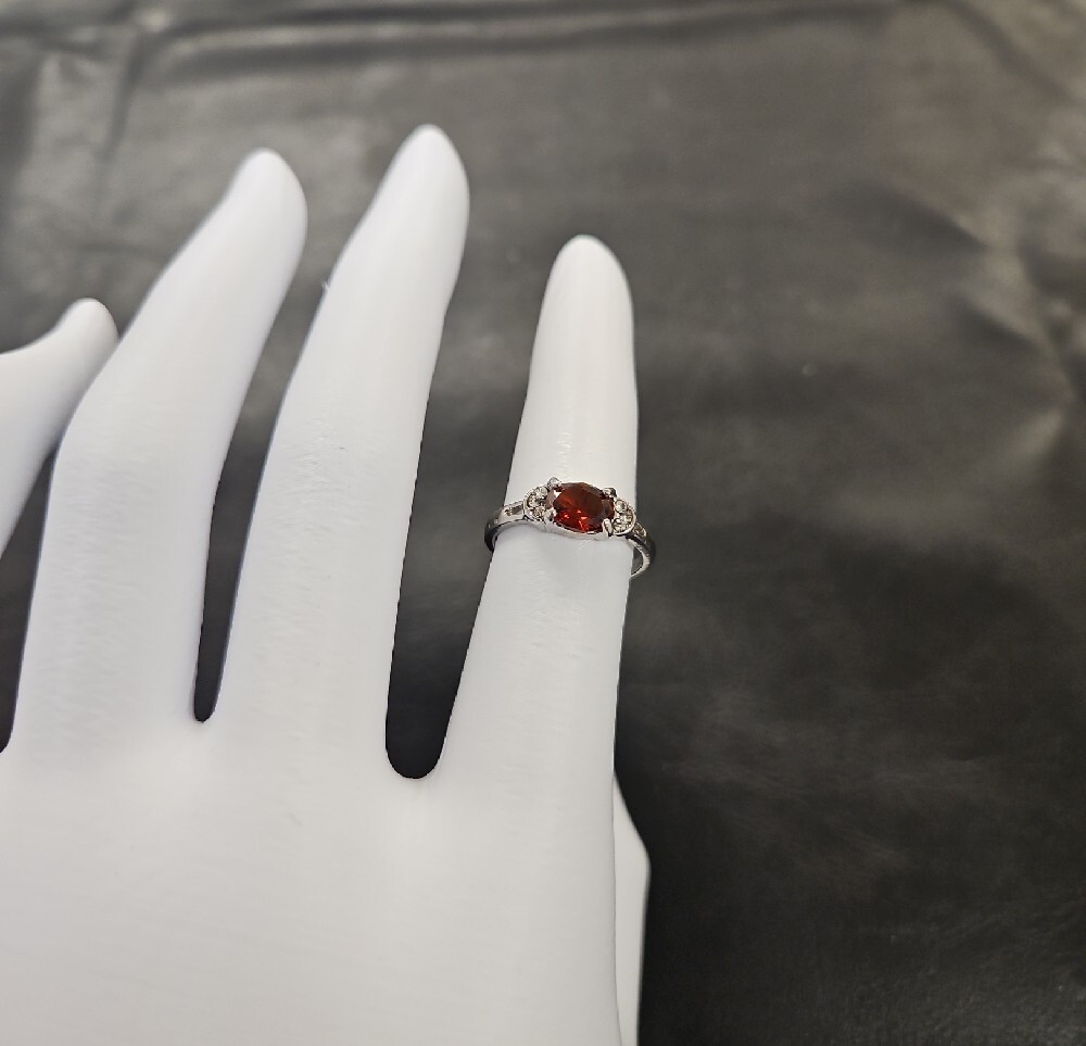 Silver Tone Faux Garnet Oval Ring - Picture 4 of 9